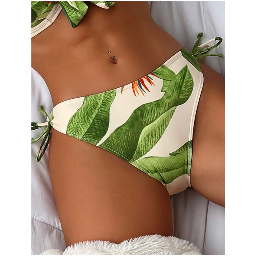 Tropical Leaves Print Tie Beach Swim Bikini - Picture 3 of 8